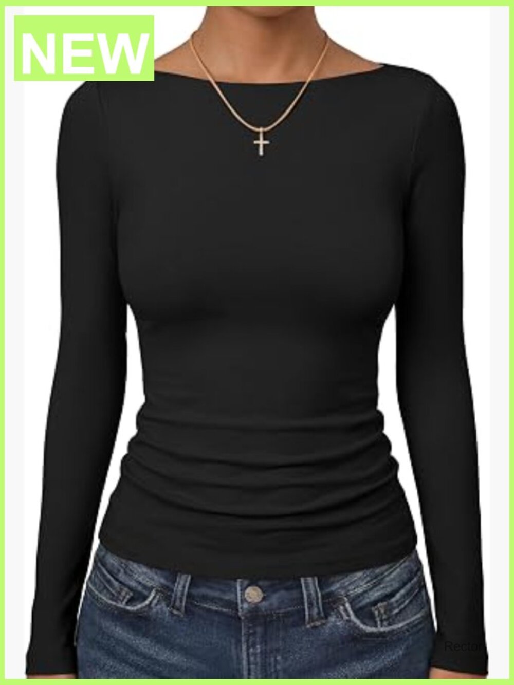 Slim Fit Long Sleeve Women's Boat Neck Top Stretchy Soft Casual Tee
